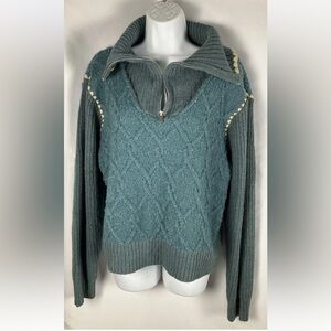 Miss Me Size S Cable Knit Argyll Sweater  Mohair/ Wool Blend  1/4 Zip Oversized